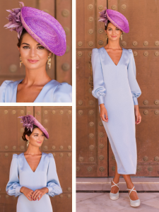 tocado morado peinado recogido plumas invitada boda
